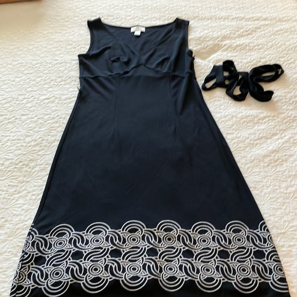 Vnecked slip LBD w/darted bust & gorgeous white embroidery bordered bottom - Picture 8 of 15